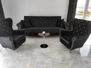 Zestaw Chesterfield Sofa Wersalka fotele uszak Komplet wypoczynkowy GLAMOUR