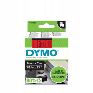Taśma DYMO 9mm x 7m D1 czerwona (czarny druk)