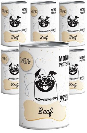 Paka Zwierzaka Mokra Karma Dla Psa Pepe Beef Wołowina 400gx6