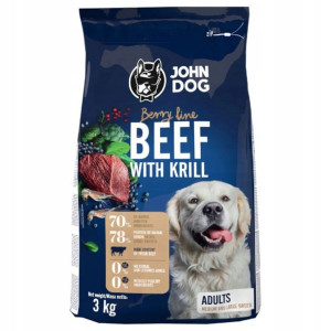 JOHN DOG Średnie i Duże Rasy wołowina z krylem 3kg