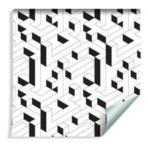 Tapeta Dekoracyjna do Salonu Czarno-Biały WZÓR Geometryczny Efekt 3D