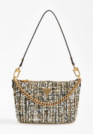 Tweedowa torebka Guess bucket bag Cessily Olive