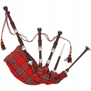 Dudy Szkockie Drewniane Czerwone Królewski Tartan