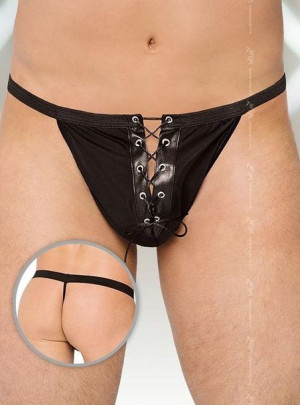 THONGS męskie czarne WIĄZANE stringi SoftLine S-L