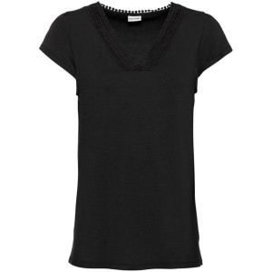 Czarna Prosta Bluzka Z Koronkowym Dekoltem 48-50 906764