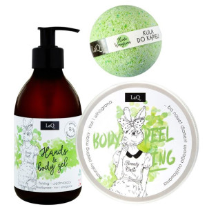 Zestaw: Żel pod prysznic, peeling i kula kąpielowa KIWI I WINOGRONA LaQ
