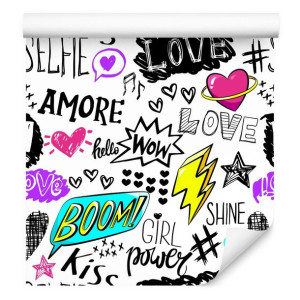 Tapeta Ścienna Dziewczęce hasła AMORE LOVE BOOM! do Pokoju Młodzieżowego