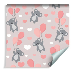 Tapeta Ścienna do Pokoju Dziecięcego Misie KOALA Baloniki i Serduszka