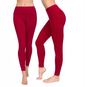 Legginsy Damskie Z Wysokim Stanem Getry Bordowe 40
