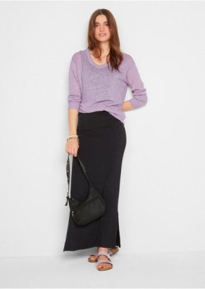 Bonprix Luźny Bawełniany Prosty Sweter Pullover Szpic Serek 44-46 909872