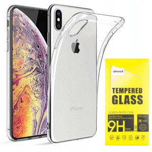 Etui silikonowe do iPhone X / XS + szkło hartowane (przezroczyste)
