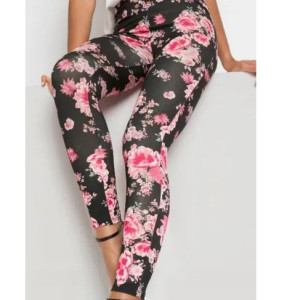 Bonprix Czarne Kolorowe Długie Elastyczne Legginsy W Kwiaty 32-34 906164