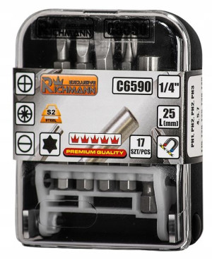 Zestaw Grotów 17 Elementów Krzyżak, Płaskie, Torx