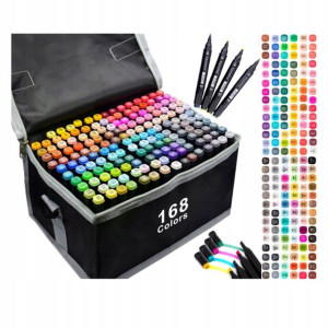 Markery Alkoholowe Dwustronne Zestaw 168 Szt. Etui