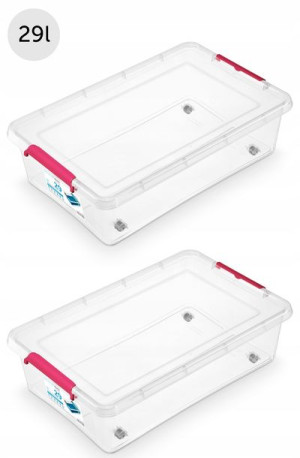 2 X Pudełko Simple Na Kółkach Z Pokrywą 29 L Róż