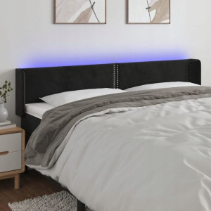 Zagłówek do łóżka z LED, czarny, 203x16x78/88 cm,