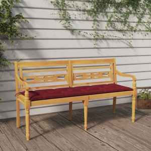 Ławka Batavia z czerwoną poduszką, 150 cm, lite dr