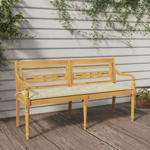 Ławka Batavia z kremowa poduszką, 150 cm, lite dre