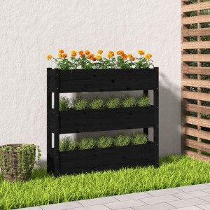 Donica, czarna, 112x25x104,5 cm, lite drewno sosno