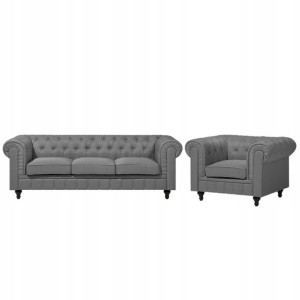 Komplet Wypoczynkowy 4-osobowy Szary Chesterfield