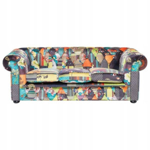 Sofa 3-osobowa Patchworkowa Żółta Chesterfield Lum