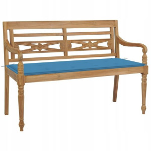 Ławka Batavia z niebieską poduszką, 120 cm, lite d