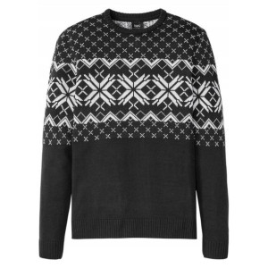 Bonprix Sweter Pullover Męski Z Norweskim Wzorem Na Czarny 44-46