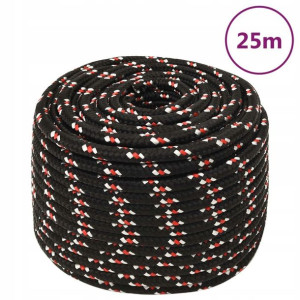 Linka żeglarska, czarna, 12 mm, 25 m, polipropylen