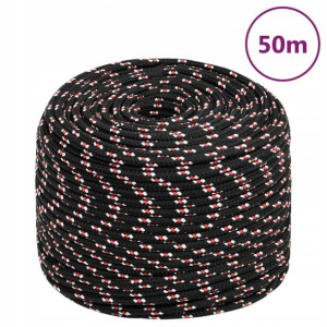 Linka żeglarska, czarna, 8 mm, 50 m, polipropylen