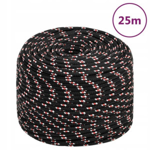 Linka żeglarska, czarna, 8 mm, 25 m, polipropylen