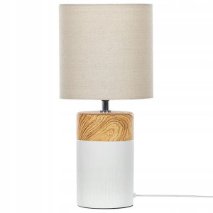 Lampa Stołowa Ceramiczna Biała Z Jasnym Drewnem Al