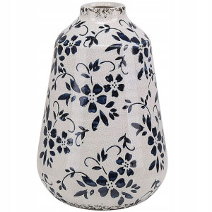 Wazon Na Kwiaty Ceramiczny 20 Cm Biały Z Niebieski