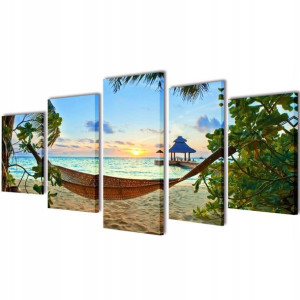 Lumarko Zestaw obrazów Canvas 200 x 100 cm Plaża i