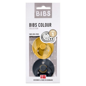 BIBS 2-PACK S MUSTARD & DARK DENIM Smoczek Uspokajający z kauczuku Hevea