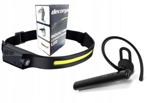 słuchawka NAUSZNA bluetooth + latarka czołówka cob