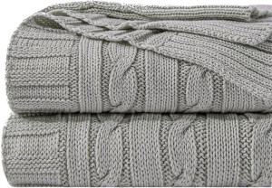 Koc PLED Warkocz Sweter Czysta Bawełna Naturalny 160cm
