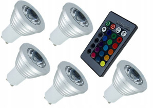 żarówki ledowe led rgb 5 sztuk + pilot kolory