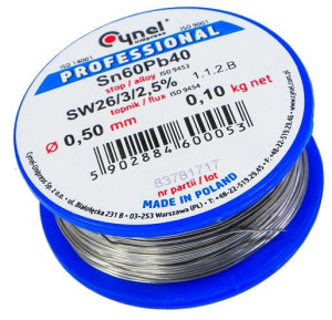 Cyna 0,50mm 100g Sn60Pb40 SW26/3/2.5% spoiwo