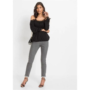 Bonprix Czarna Luźna Bluzka Carmen Cold Shoulder Koronka 44-46 920080