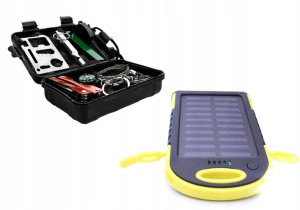 Solarny Power Bank +karta Survival Kit