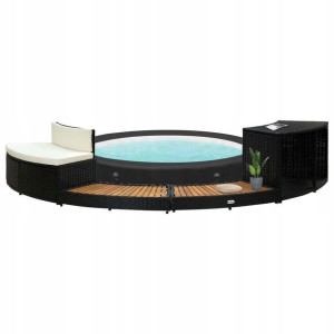 Obudowa do wanny spa, czarna, polirattan i lite dr