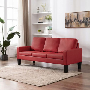 Lumarko 3-osobowa sofa, czerwona, sztuczna skóra!