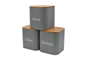 Pojemniki Na Cukier Herbate Kawe 3 Szt. Zestaw Stal Nierdzewna Bambus 2710