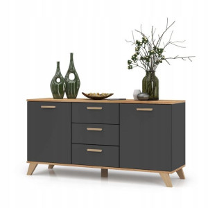 Komoda 150 Cm Styl Skandynawski Antracyt / Wotan