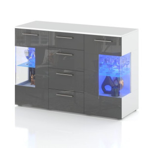Komoda 4 Szuflady 150 Cm Led Witryna Połysk Szary