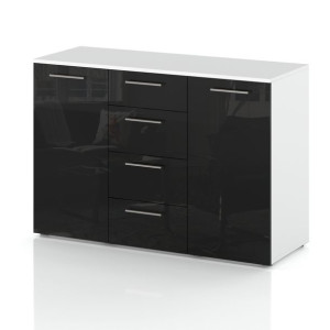 Komoda 4 Szuflady 150 Cm 2 Drzwi Połysk Czarny