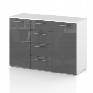 Komoda 4 Szuflady 150 Cm 2 Drzwi Połysk Szary