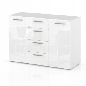 Komoda 4 Szuflady 150 Cm 2 Drzwi Połysk Biały