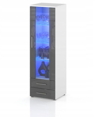 Witryna Komoda Słupek 60cm Szary Połysk Led Gratis