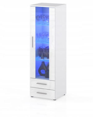 Witryna Komoda Słupek 60cm Biały Połysk Led Gratis